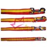 Correa España, nylon estampado de la bandera de España por ambas caras con la mas moderna tecnología, lo que garantiza la duración de los colores elegidos a pesar de lavados, lluvia, etc. Termofijada a 250 grados lo que le da una mayor resistencia. Disponible en varias tallas. Largo estándar de 120 cm.