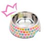 Comedero Summer Punch. Comedero para perros de acero inoxidable que se puede lavar en el lavavajillas. Están hechos de melamina resistente con certificado de garantía 100% BPA Free para cuidar de la salud del perro. Desmontable para que se pueda usar de comedero y bebedero y con una goma antideslizante en la base. Su diseño está grabado en máxima definición. MATERIAL: Interior de acero inoxidable, base de melamina con certificado de garantía 100% BPA Free, base de goma antideslizante. MEDIDAS: S: 190ml de capacidad. M: 400ml de capacidad.
