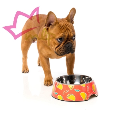 Comedero Summer Punch. Comedero para perros de acero inoxidable que se puede lavar en el lavavajillas. Están hechos de melamina resistente con certificado de garantía 100% BPA Free para cuidar de la salud del perro. Desmontable para que se pueda usar de comedero y bebedero y con una goma antideslizante en la base. Su diseño está grabado en máxima definición. MATERIAL: Interior de acero inoxidable, base de melamina con certificado de garantía 100% BPA Free, base de goma antideslizante. MEDIDAS: S: 190ml de capacidad. M: 400ml de capacidad.